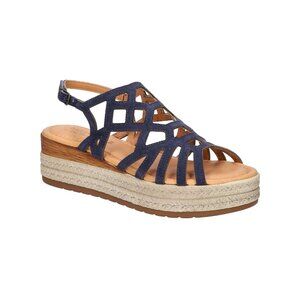 BELLA VITA Zip-Italy Navy Suede Leather Wedge Sandals Size 7.5M